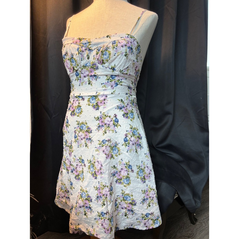 Delias Floral Swiss Dot Mini Dress White Purple Blue Rose Tulle Lining Small